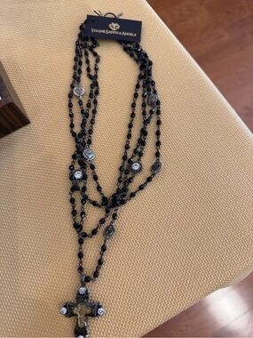Virgins Saints & Angels Black Multi-Strand Rosary Cross Necklace